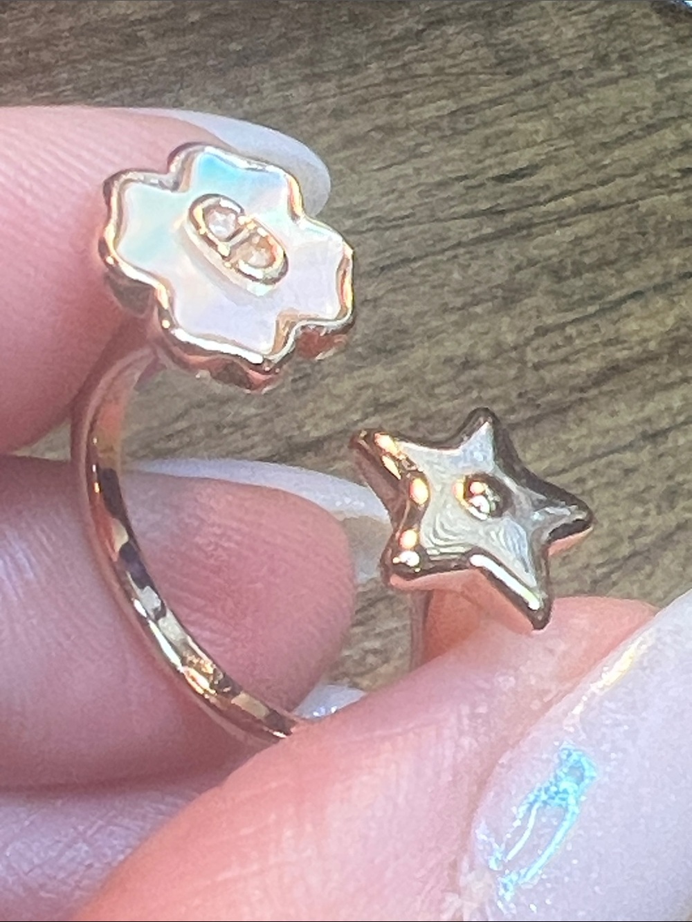 Rose Gold Flower Ring with Iridescent White Inlay